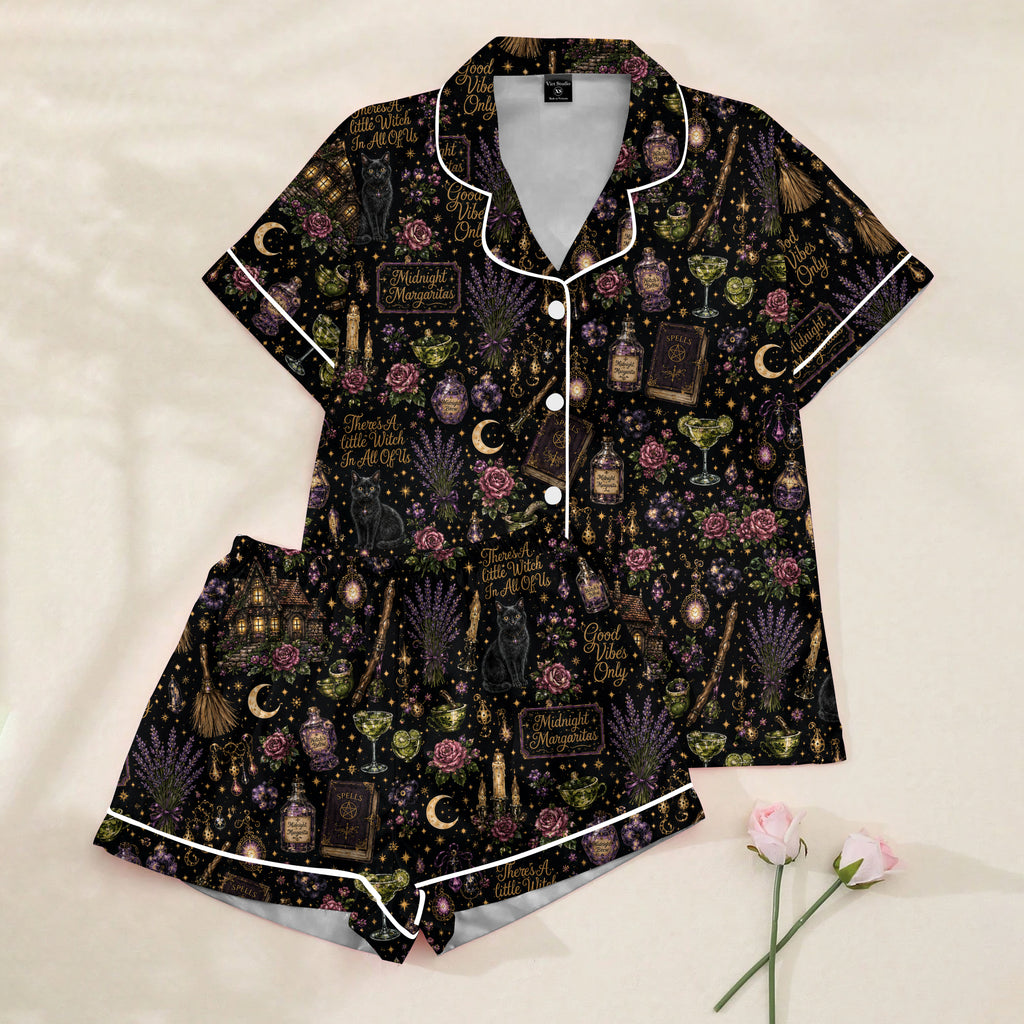 Women’s Black Practical Magic Witchy Satin Pajama Set