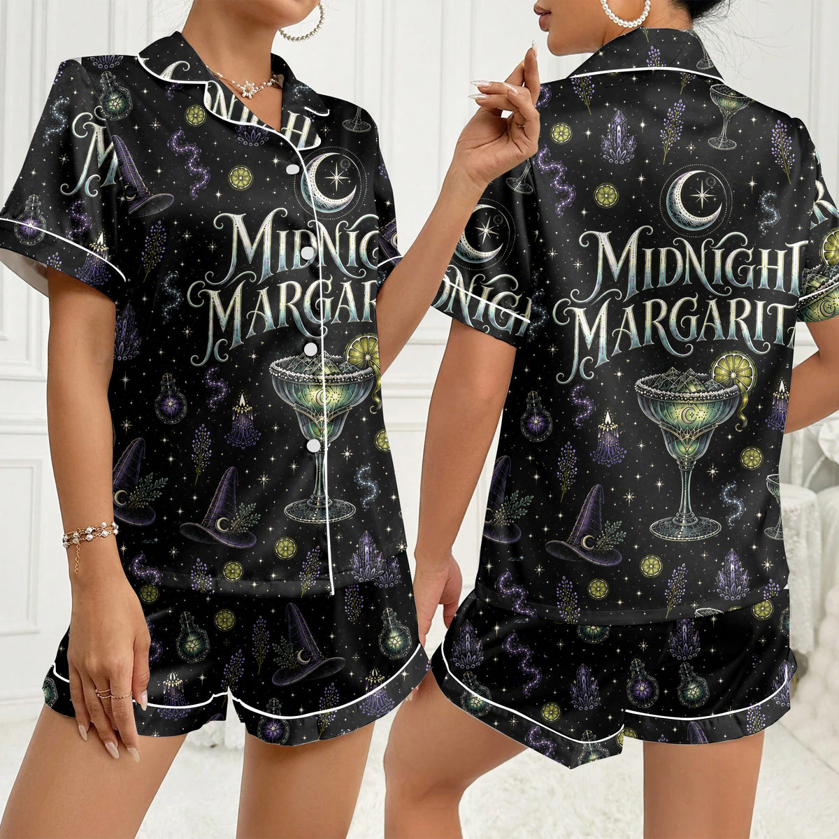 Women’s Black Midnight Margaritas Satin Pajama Set