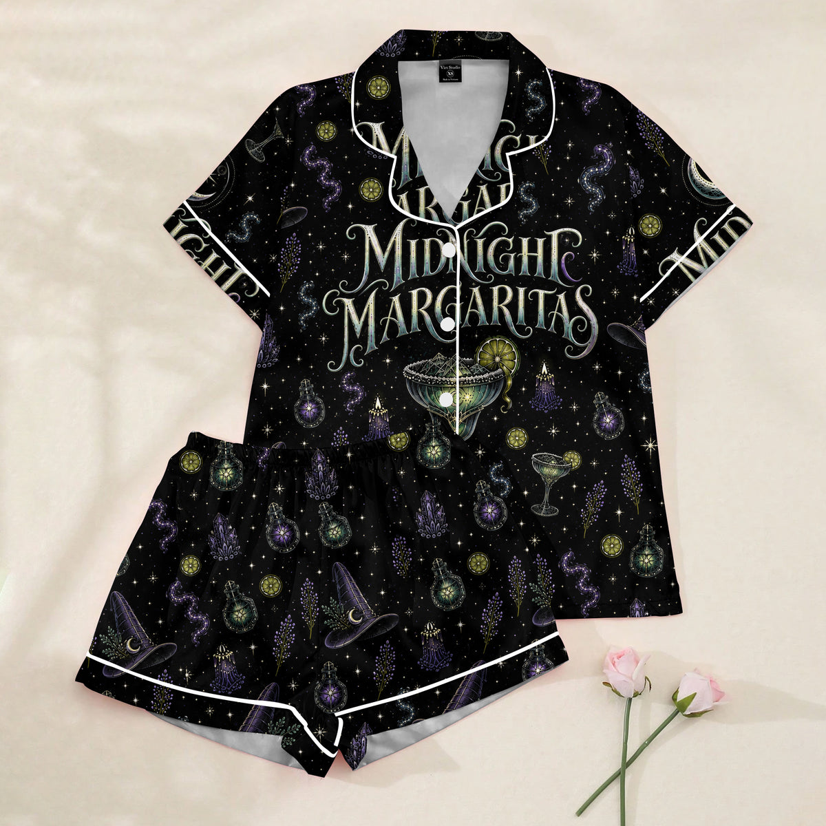 Women’s Black Midnight Margaritas Satin Pajama Set