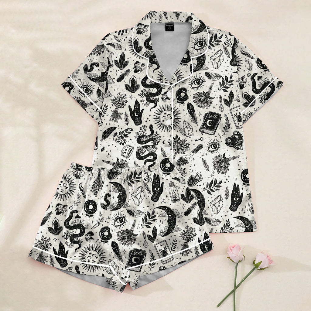 Women’s Ivory Witchy Magic Satin Pajama Set