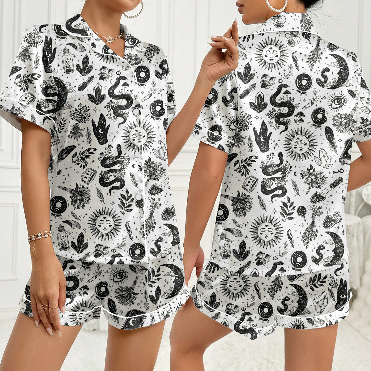 Women’s Ivory Witchy Magic Satin Pajama Set