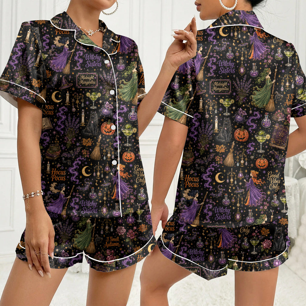 Women’s Black Witchy Sisters Satin Pajama Set