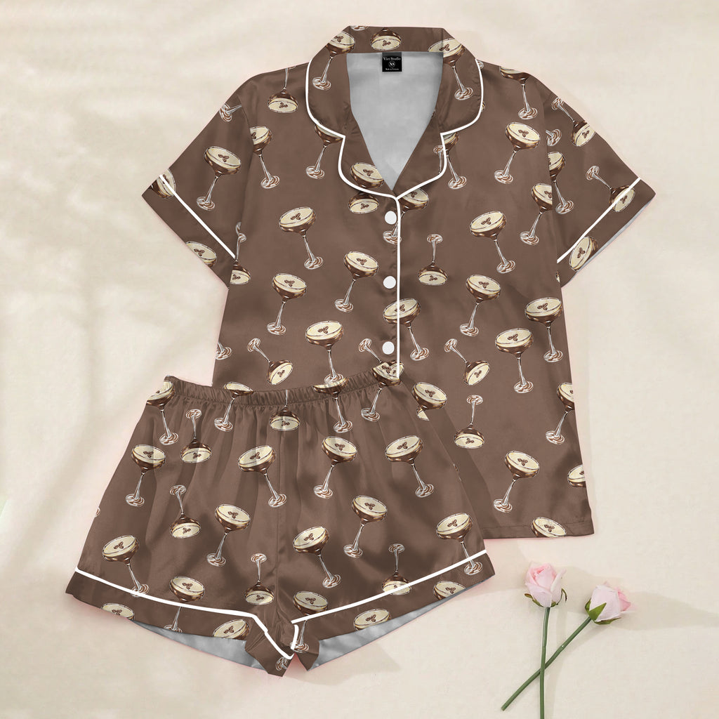 Women’s Brown Espresso Martini Satin Pajama Set