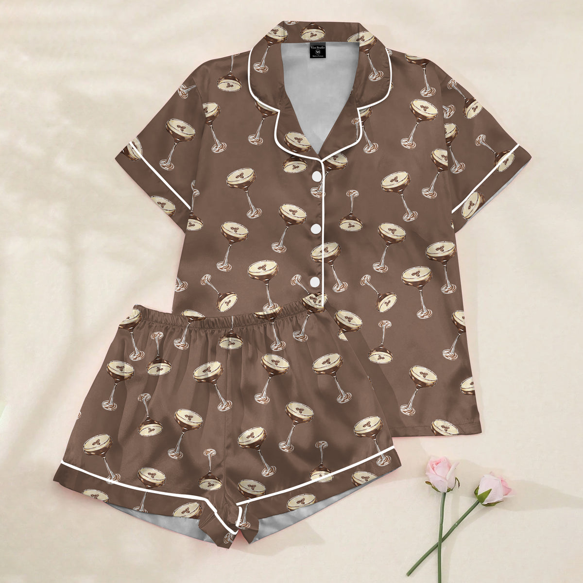 Women’s Brown Espresso Martini Satin Pajama Set