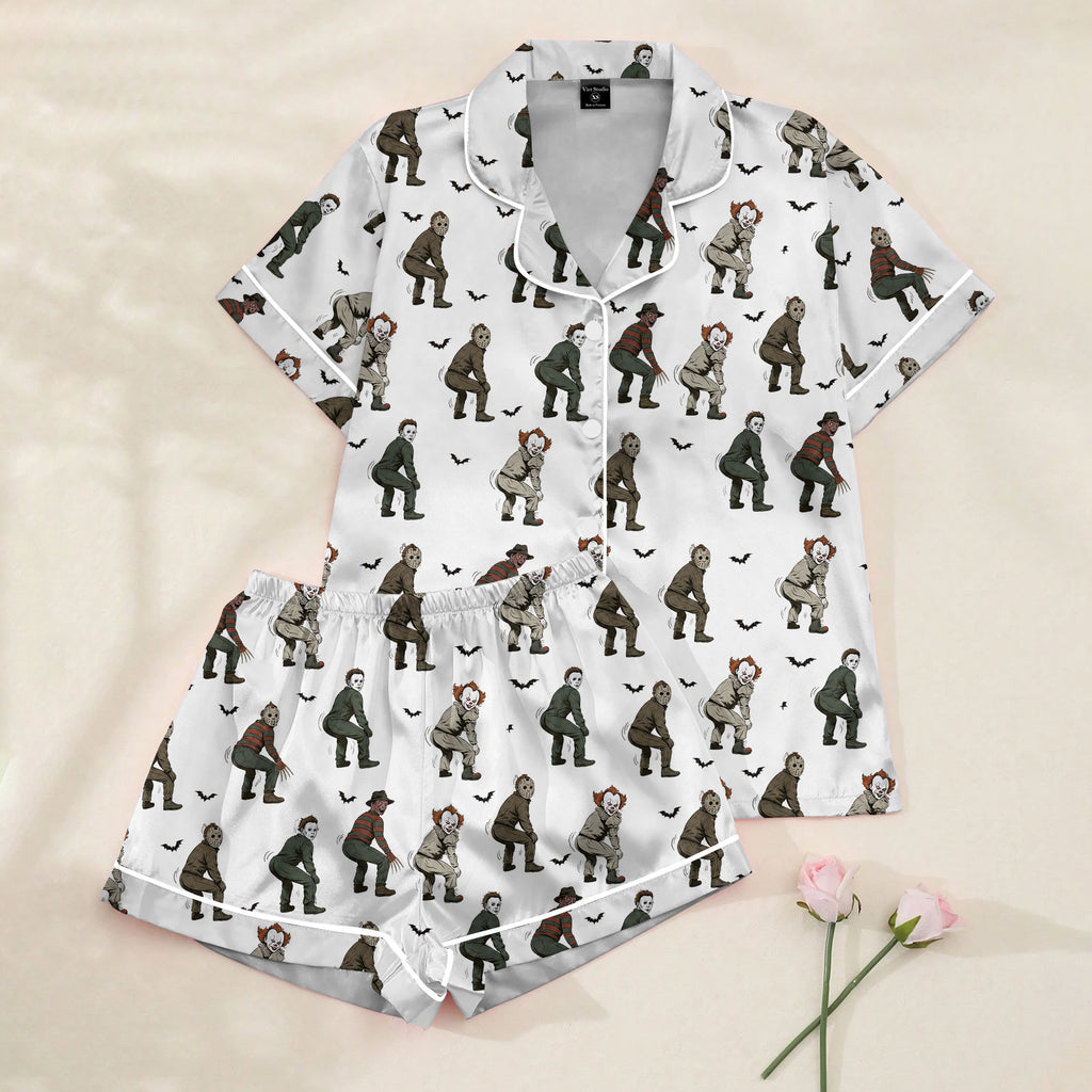 Women’s White Horror Villains Satin Pajama Set