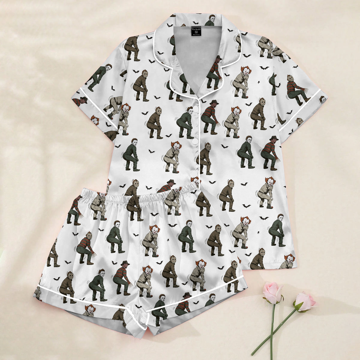 Women’s White Horror Villains Satin Pajama Set