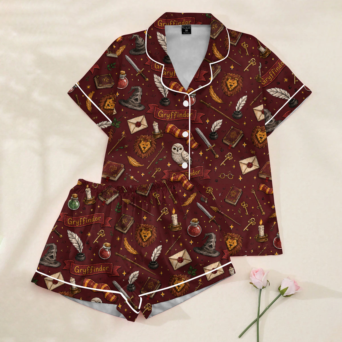 Women’s Burgundy Gryffindor Satin Pajama Set