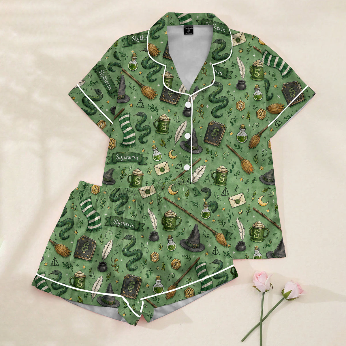 Women’s Green Slytherin Satin Pajama Set