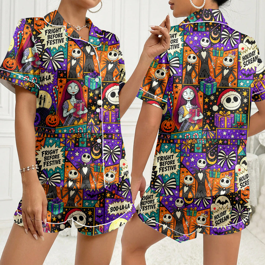 Women’s Multicolor The Nightmare Before Christmas Satin Pajama Set