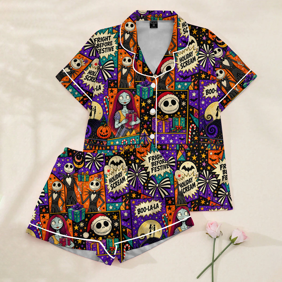 Women’s Multicolor The Nightmare Before Christmas Satin Pajama Set