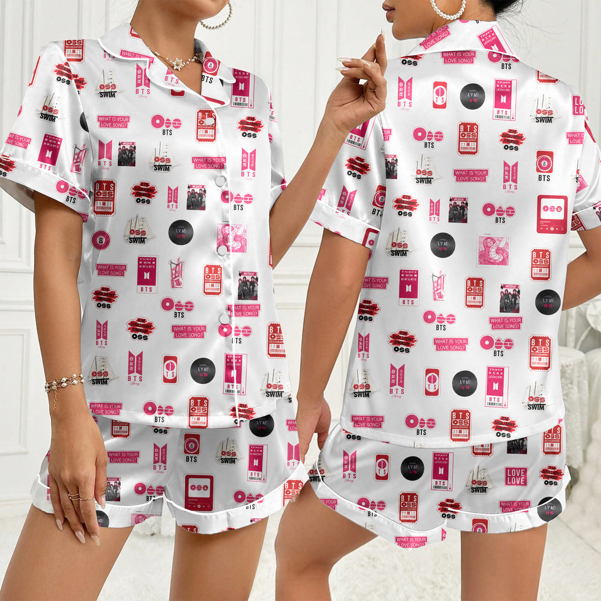 Women’s White BTS Satin Pajama Set