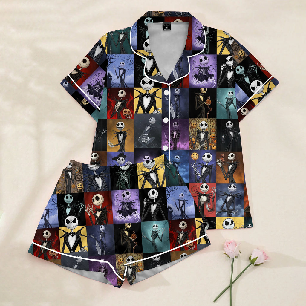 Women’s Nightmare Before Christmas Patchwork Satin Pajama Set
