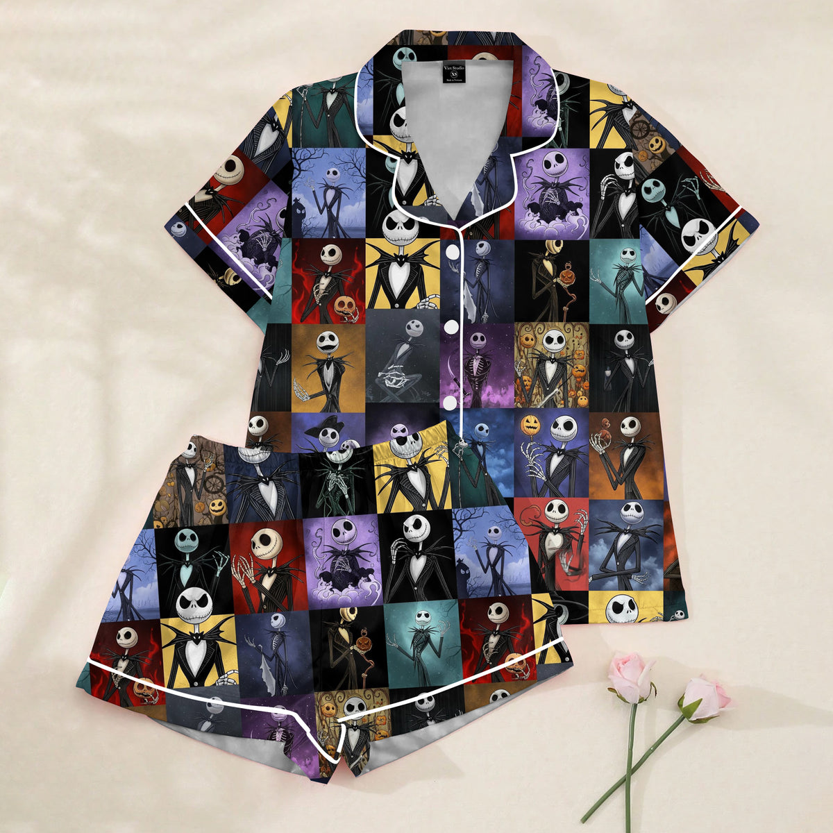 Women’s Nightmare Before Christmas Patchwork Satin Pajama Set