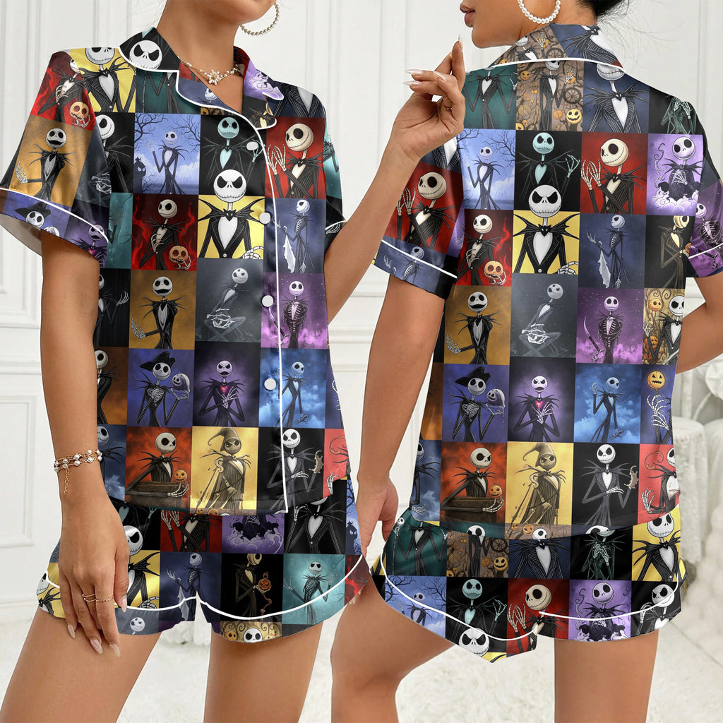 Women’s Nightmare Before Christmas Patchwork Satin Pajama Set