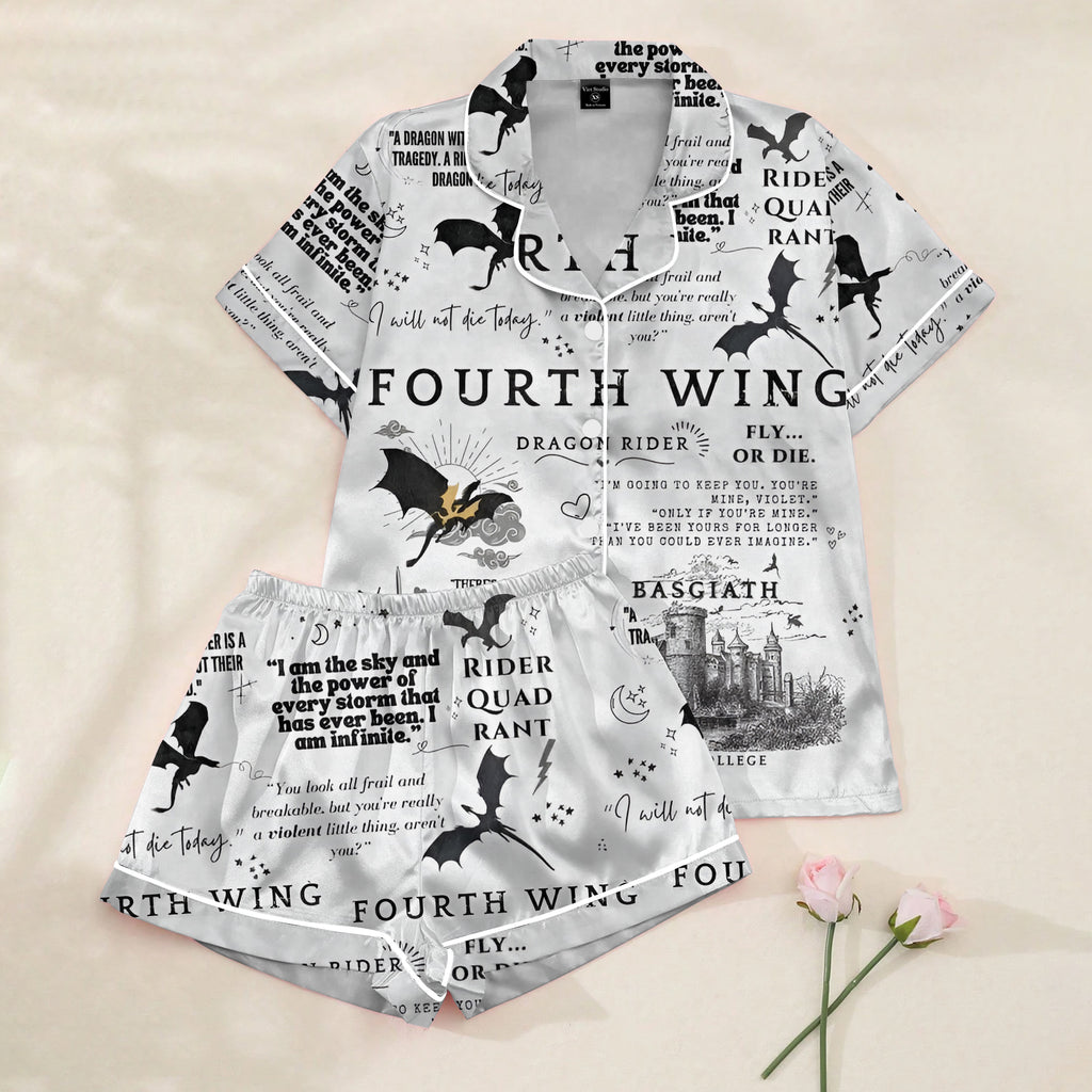 Women’s White Fourth Wing Satin Pajama Set
