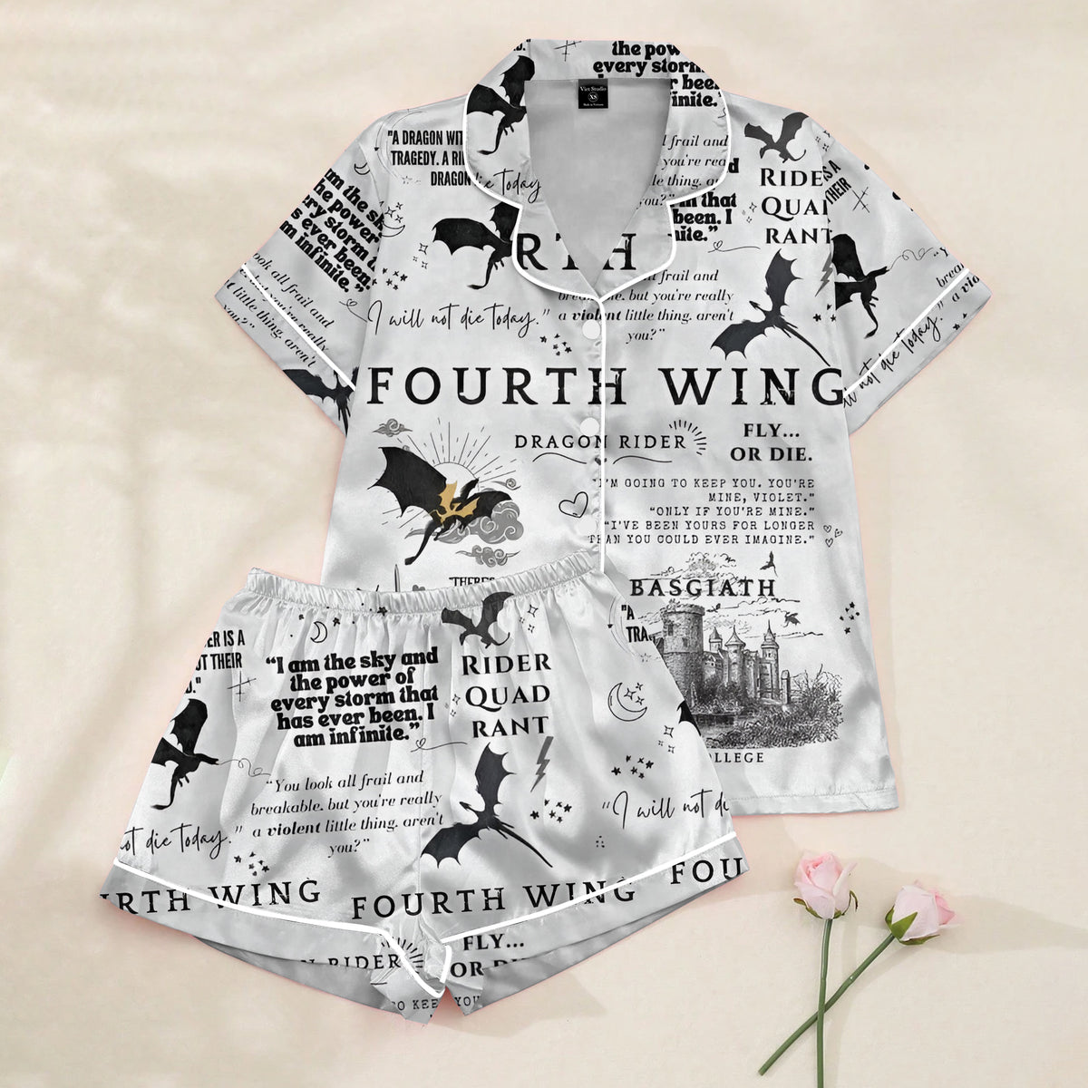 Women’s White Fourth Wing Satin Pajama Set