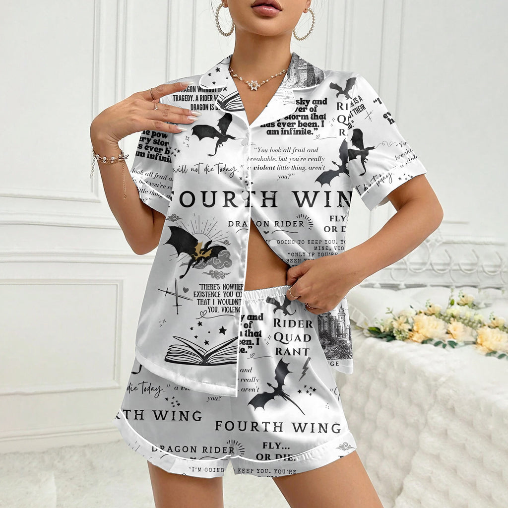 Women’s White Fourth Wing Satin Pajama Set