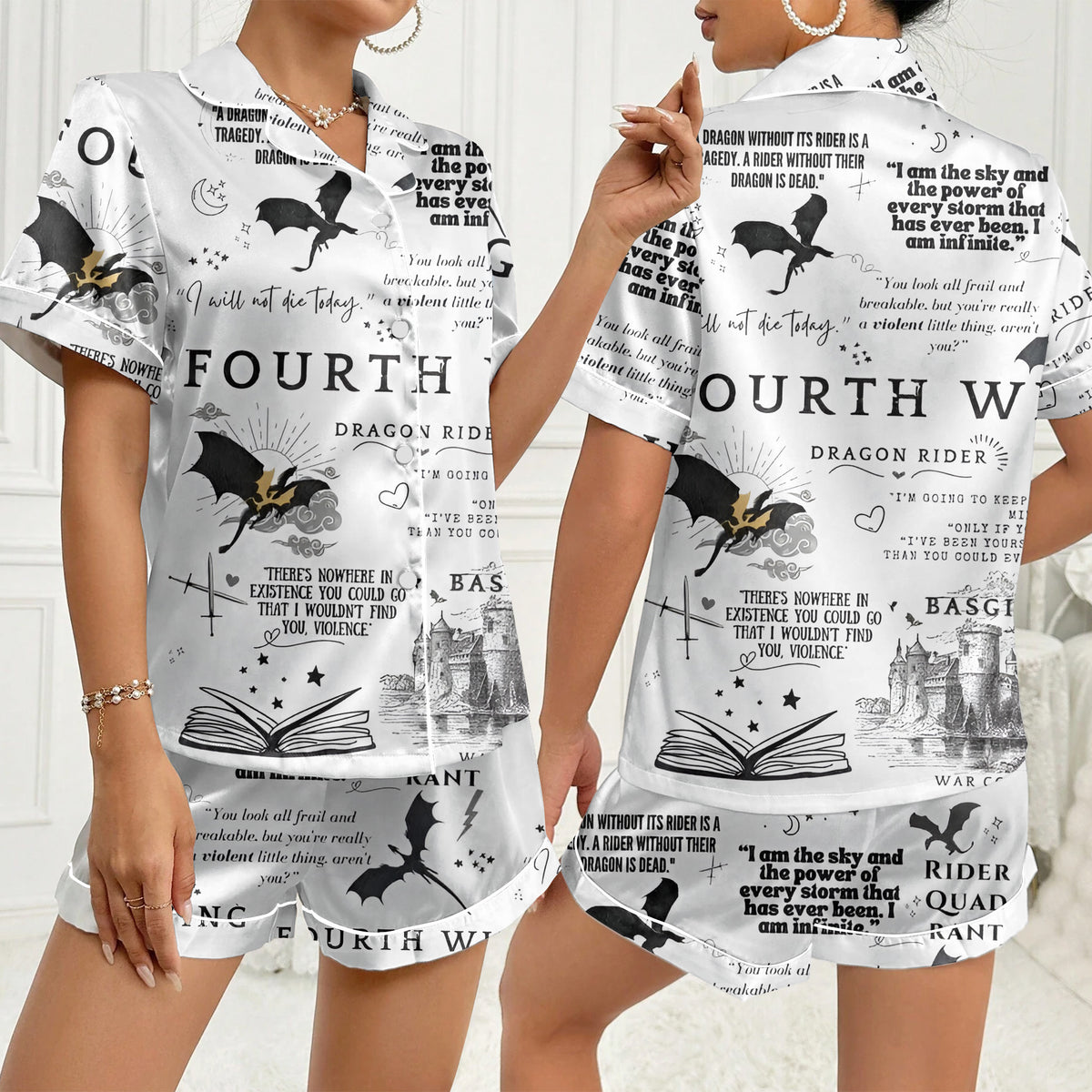 Women’s White Fourth Wing Satin Pajama Set