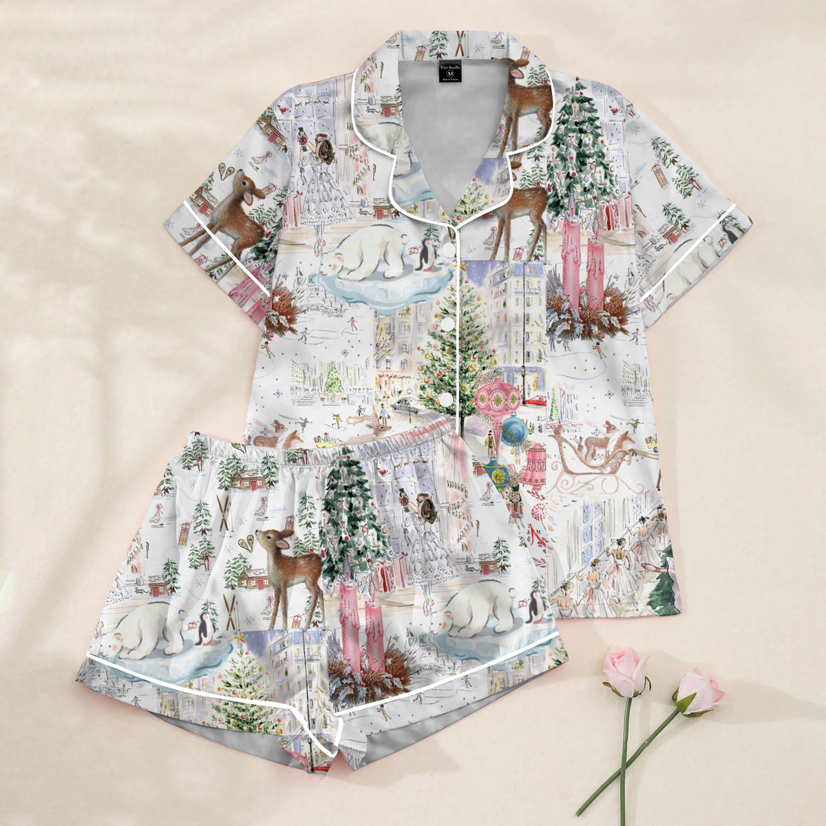 Women’s White Winter Wonderland Christmas Satin Pajama Set