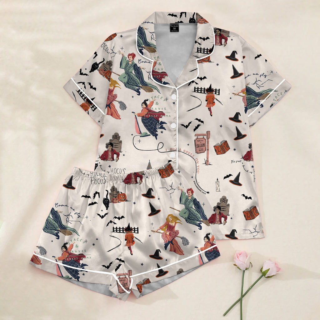 Women’s White Hocus Pocus Halloween Satin Pajama Set