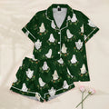 Women’s Dark Green Floral Ghost Halloween Satin Pajama Set