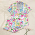 Women’s White Mahjong Satin Pajama Set