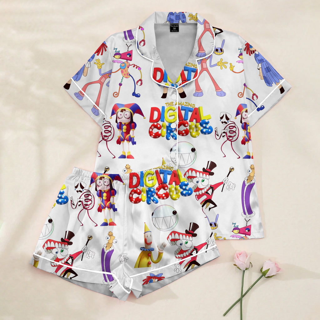 Women’s White Amazing Digital Circus Satin Pajama Set