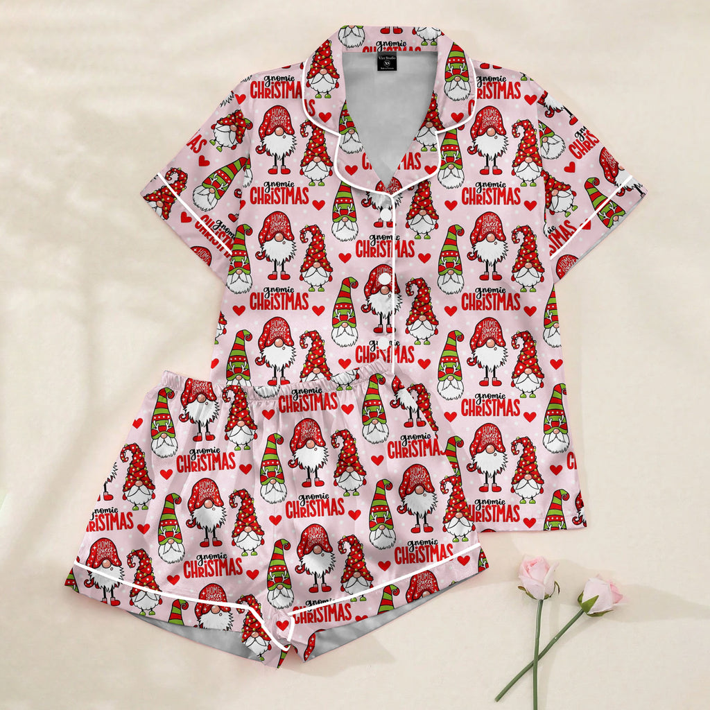Women’s Pink Christmas Gnome Satin Pajama Set