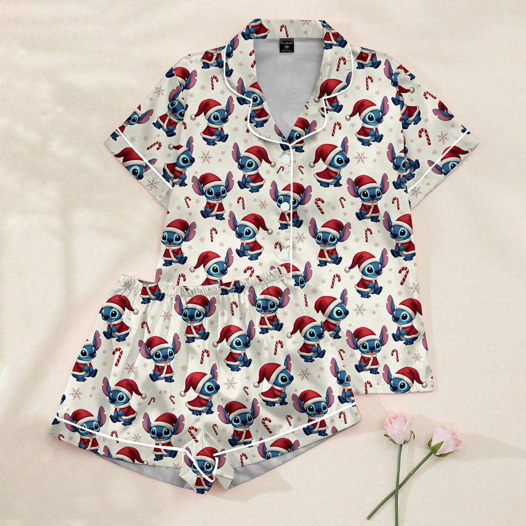 Women’s Cream Stitch Christmas Satin Pajama Set