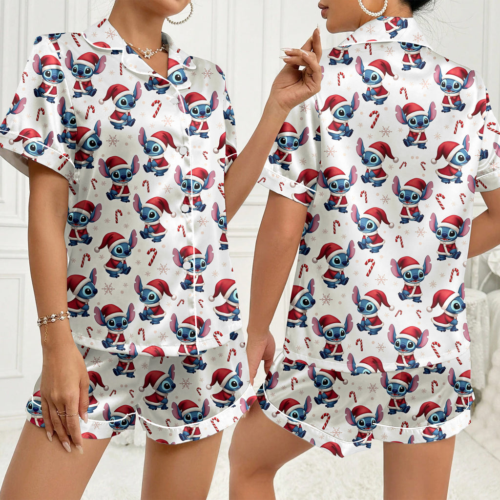 Women’s Cream Stitch Christmas Satin Pajama Set