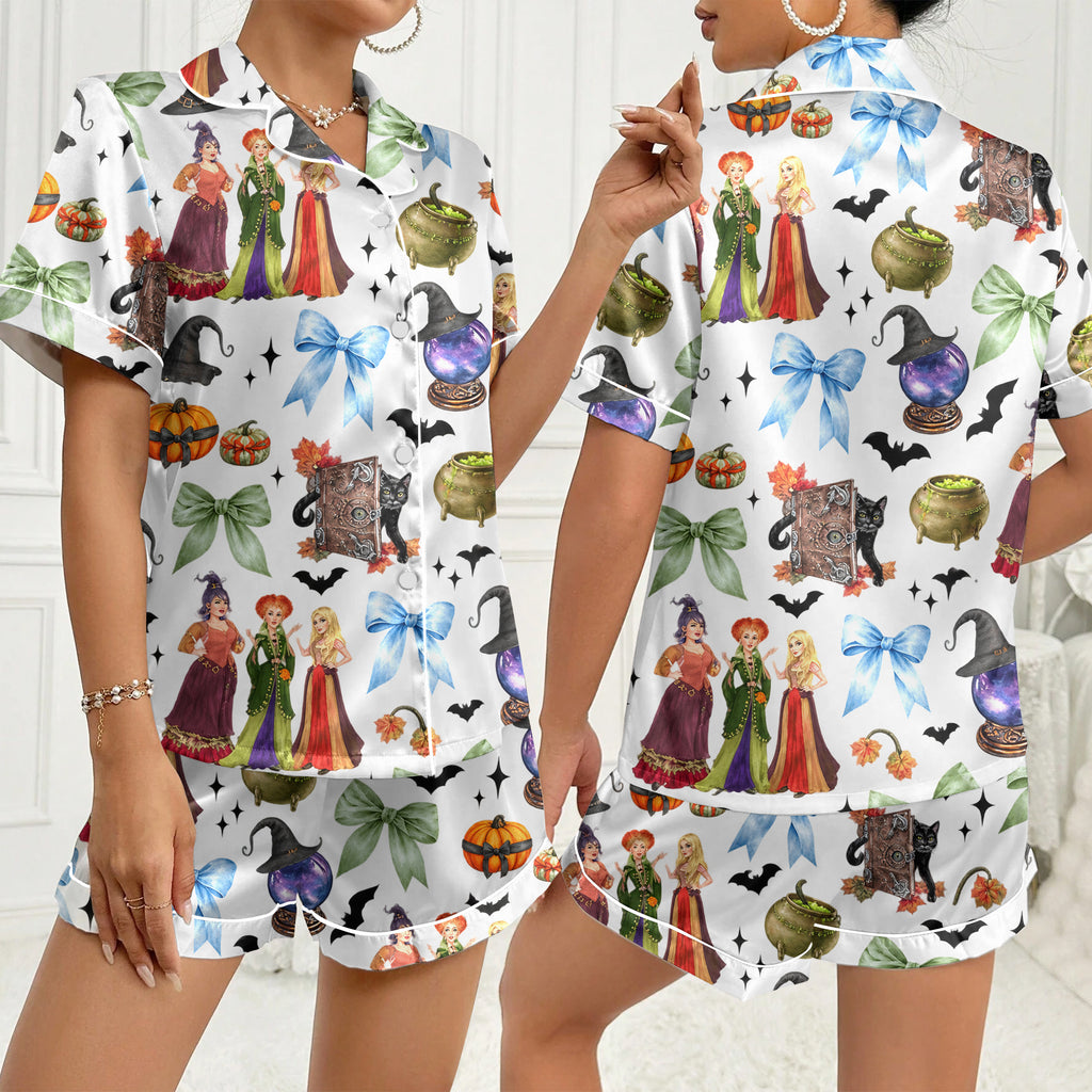 Women’s White Hocus Pocus Halloween Satin Pajama Set