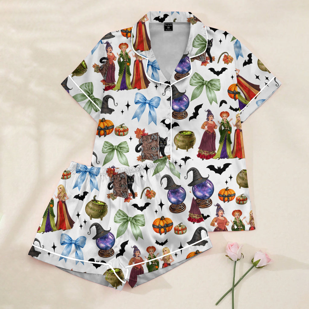 Women’s White Hocus Pocus Halloween Satin Pajama Set