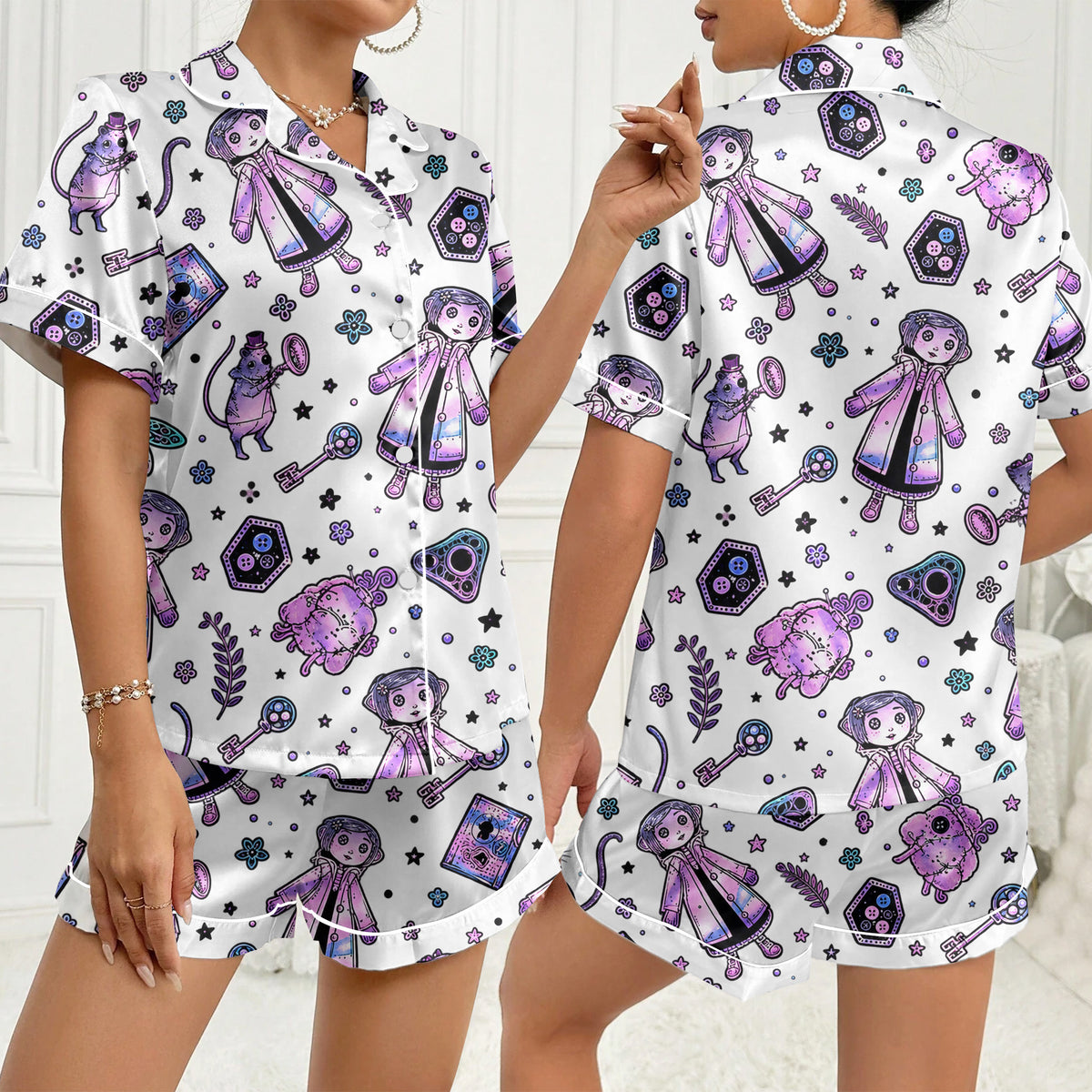 Women’s White Coraline Satin Pajama Set