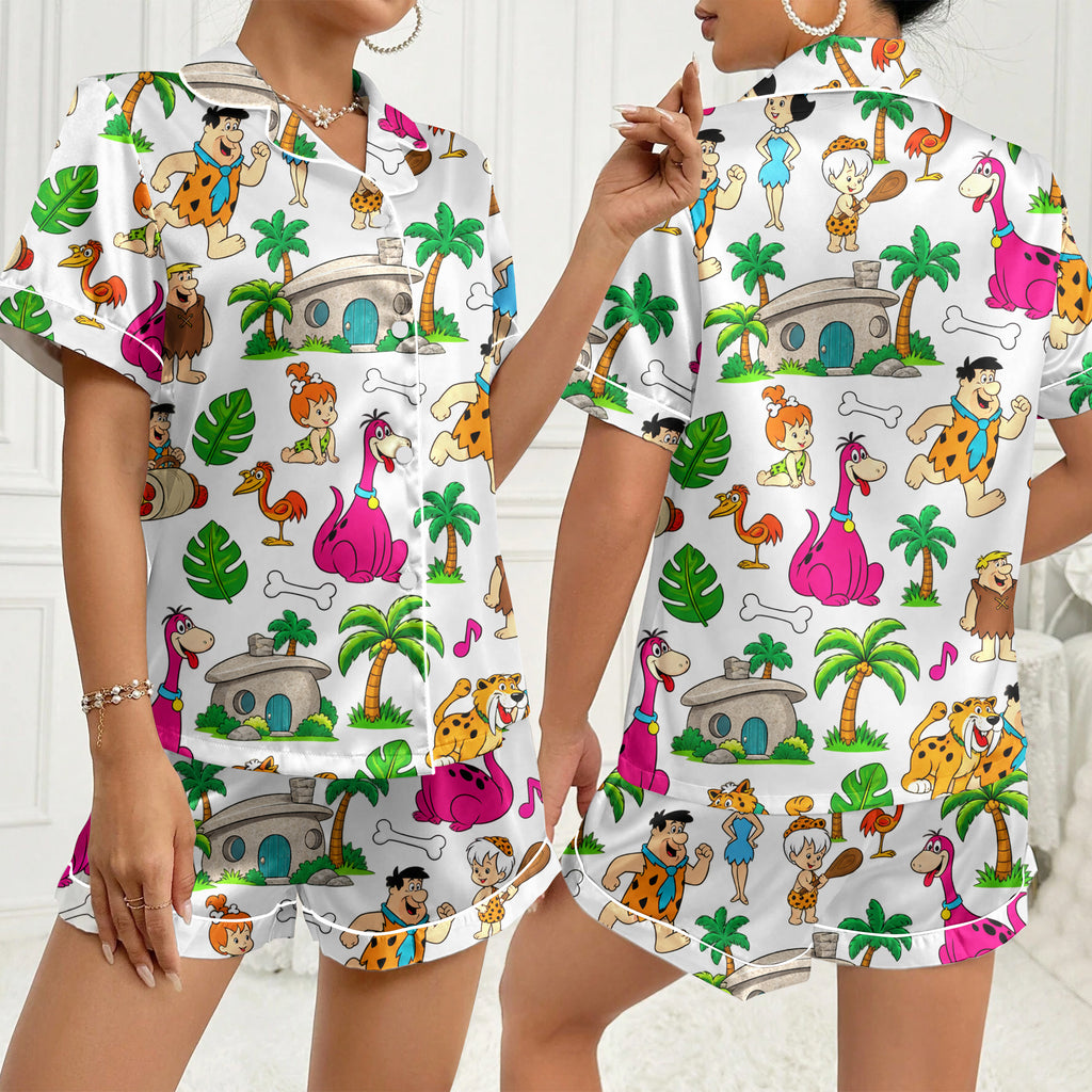Women’s White Flintstones Satin Pajama Set