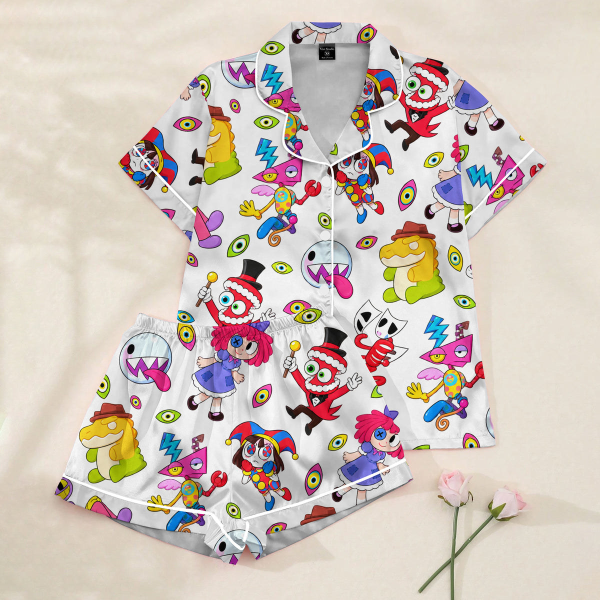 Women’s White Amazing Digital Circus Satin Pajama Set