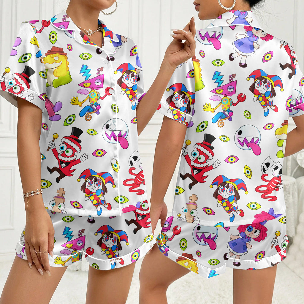 Women’s White Amazing Digital Circus Satin Pajama Set
