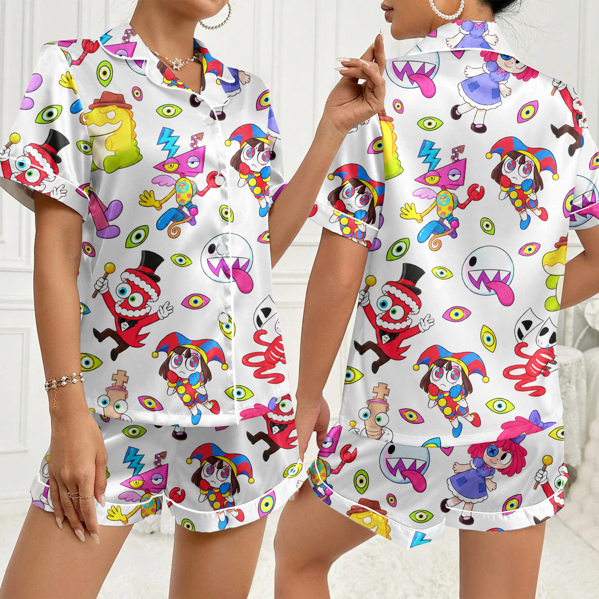 Women’s White Amazing Digital Circus Satin Pajama Set