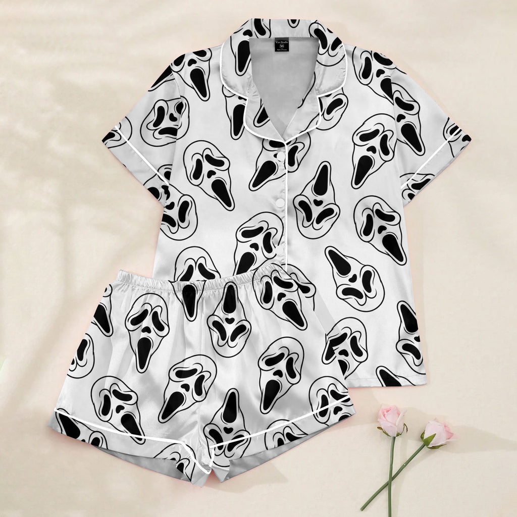 Women’s White Ghostface Halloween Satin Pajama Set
