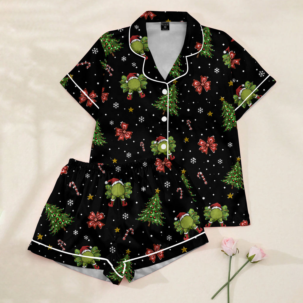 Women’s Black Grinch Christmas Satin Pajama Set