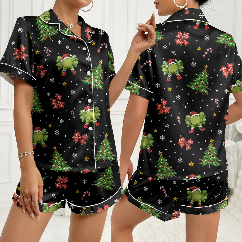 Women’s Black Grinch Christmas Satin Pajama Set