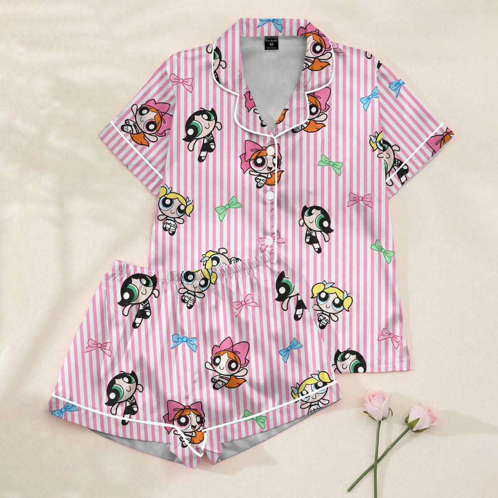 Women’s Pink Powerpuff Girls Satin Pajama Set