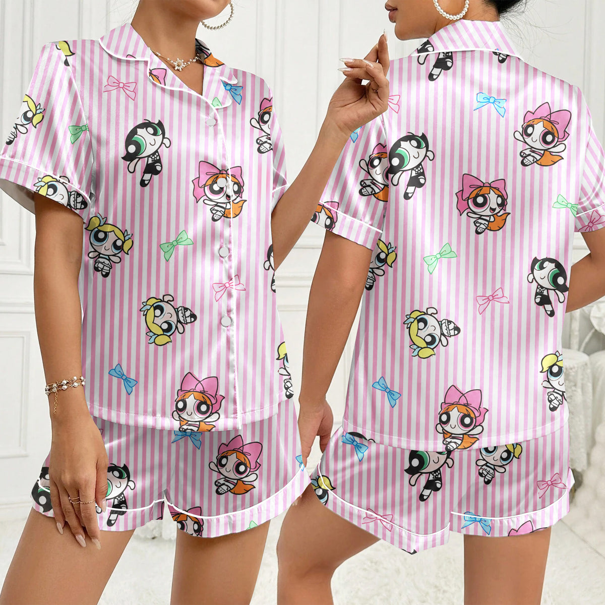 Women’s Pink Powerpuff Girls Satin Pajama Set