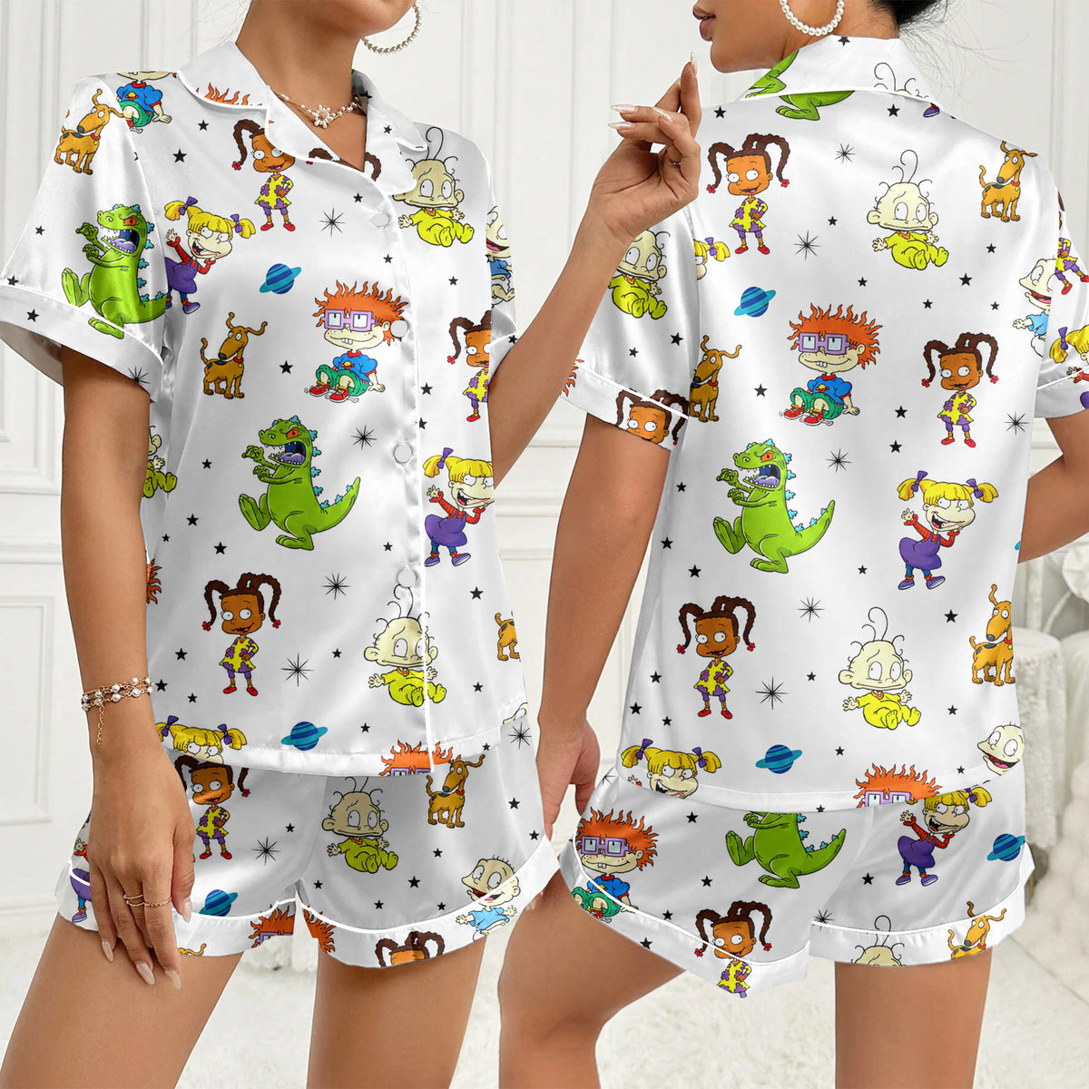 Women’s White Rugrats Satin Pajama Set