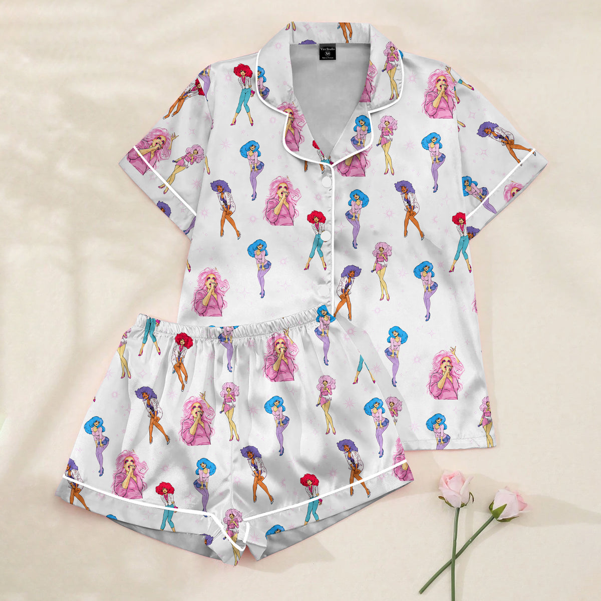 Women’s White Jem and the Holograms Satin Pajama Set