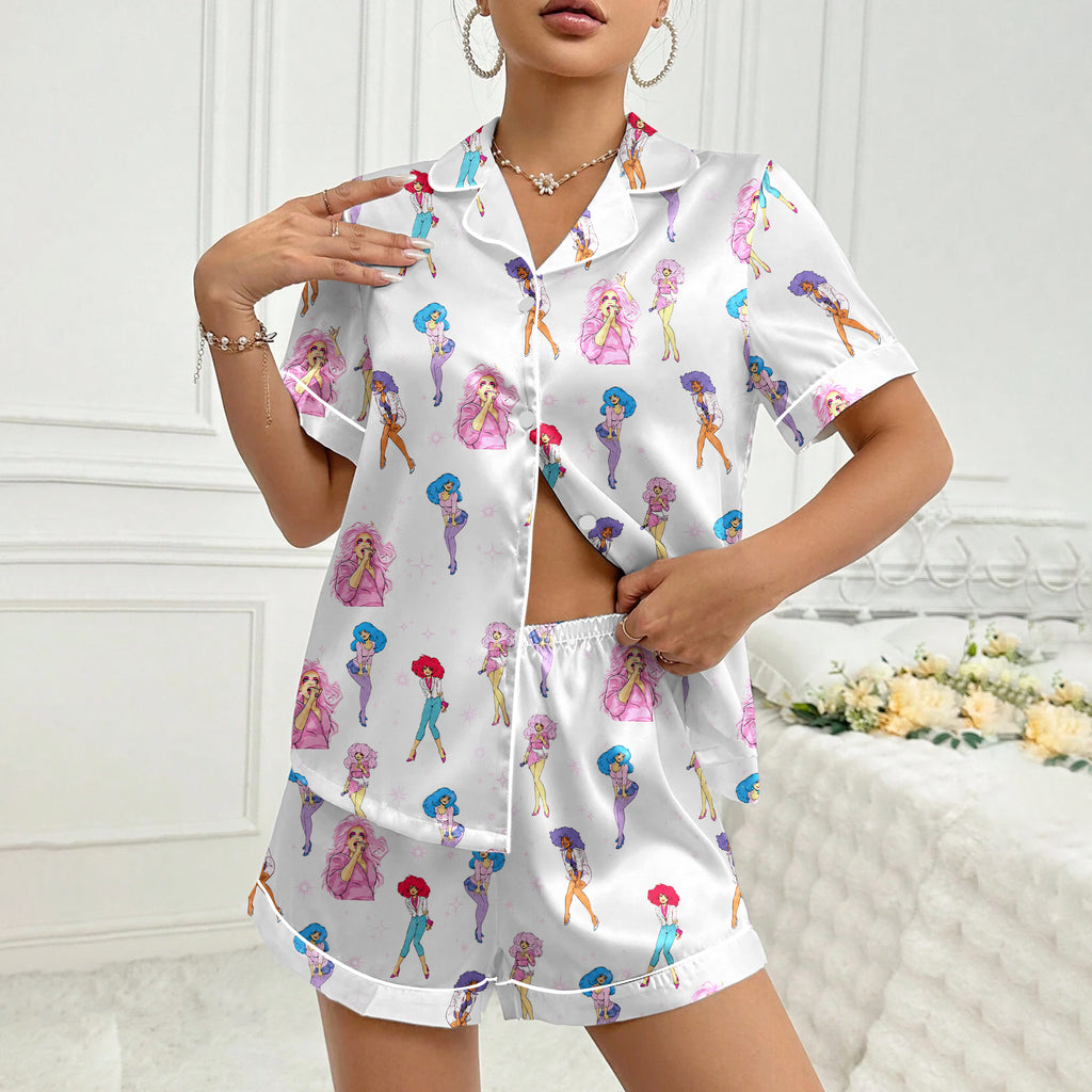 Women’s White Jem and the Holograms Satin Pajama Set