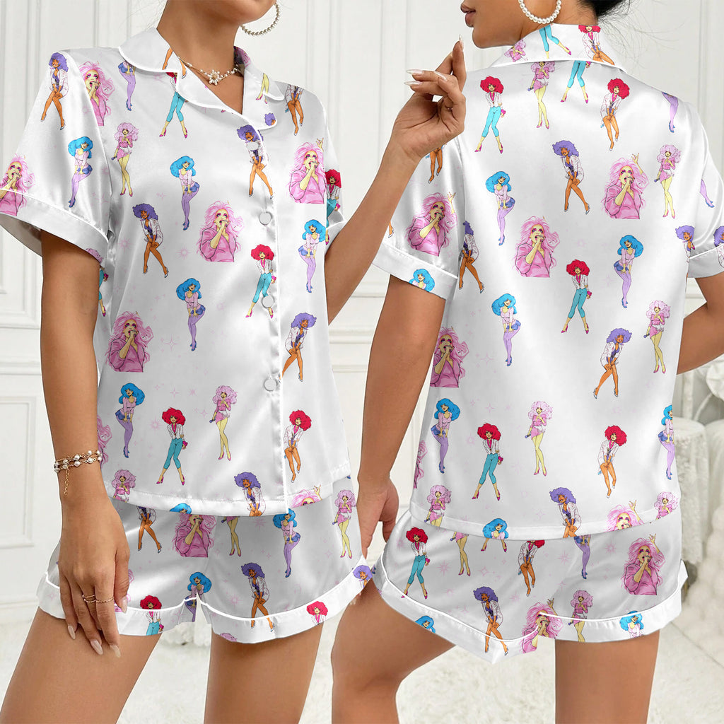 Women’s White Jem and the Holograms Satin Pajama Set