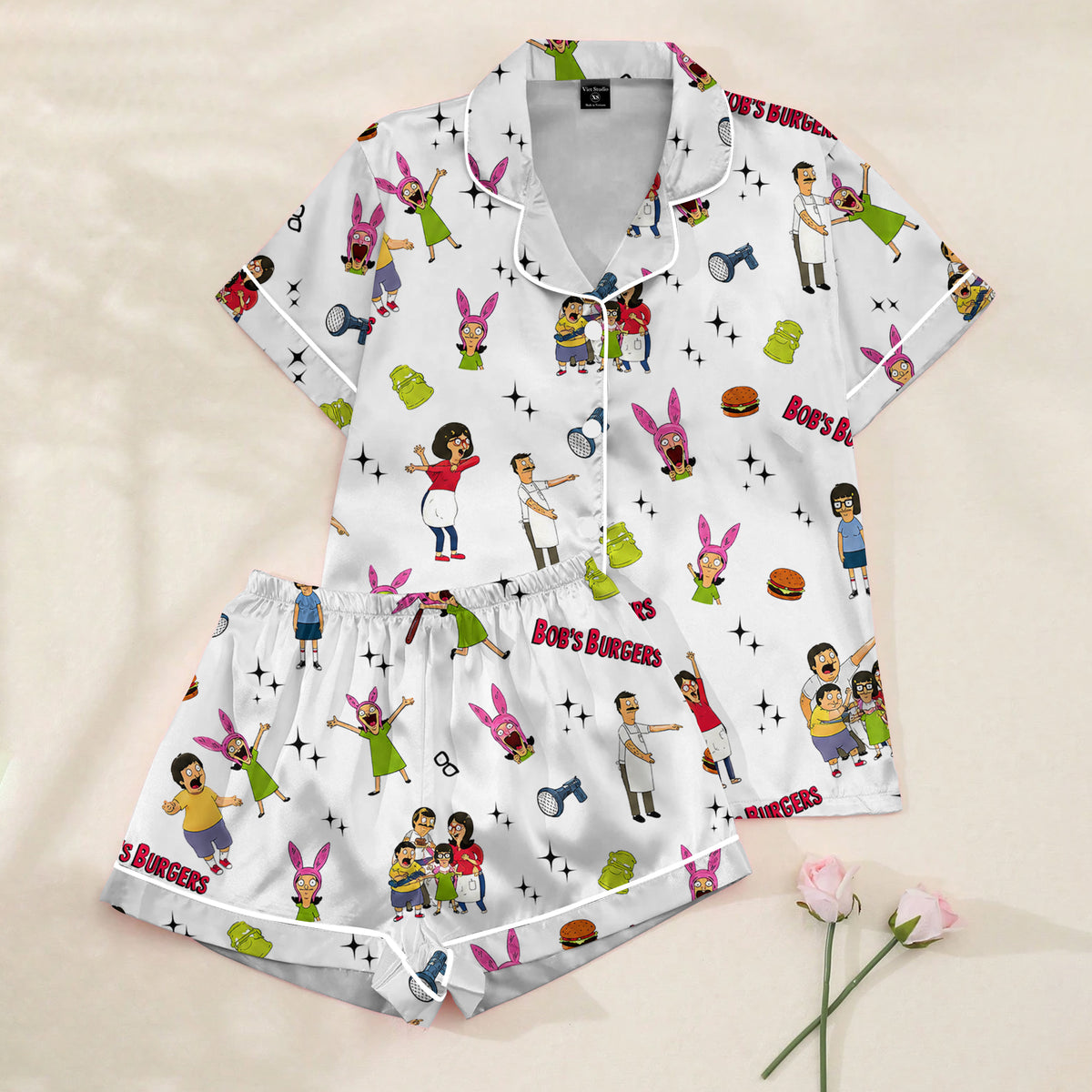 Women’s White Bob’s Burgers Satin Pajama Set