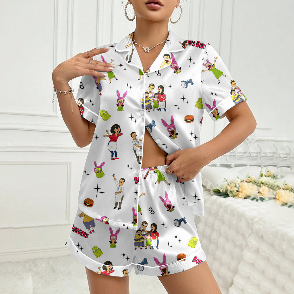 Women’s White Bob’s Burgers Satin Pajama Set