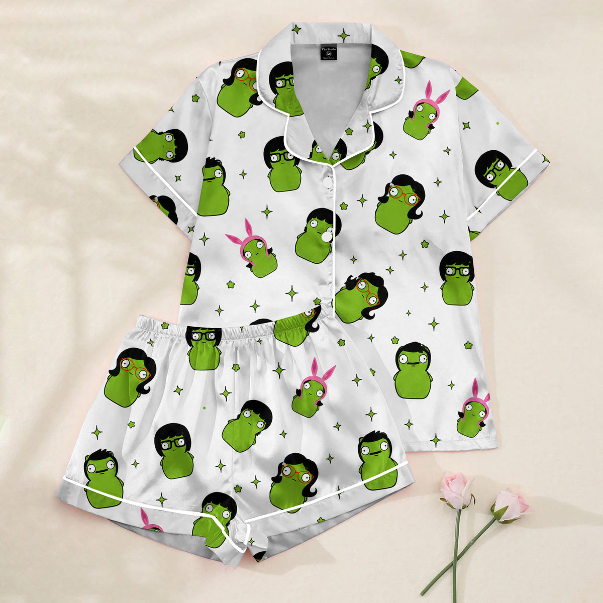 Women’s White Bob’s Burgers Pickle Satin Pajama Set