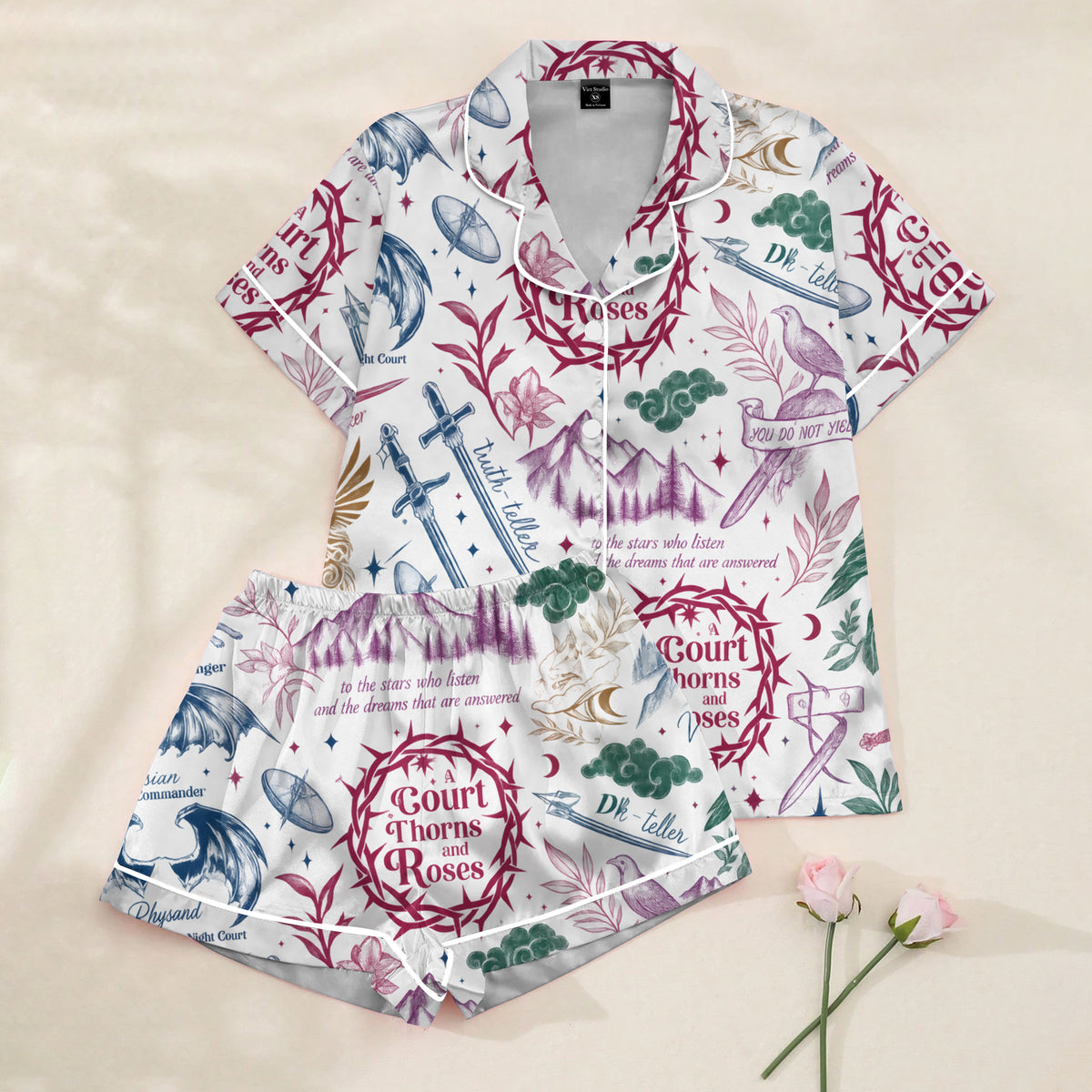 Women’s White A Court of Thorns and Roses Satin Pajama Set